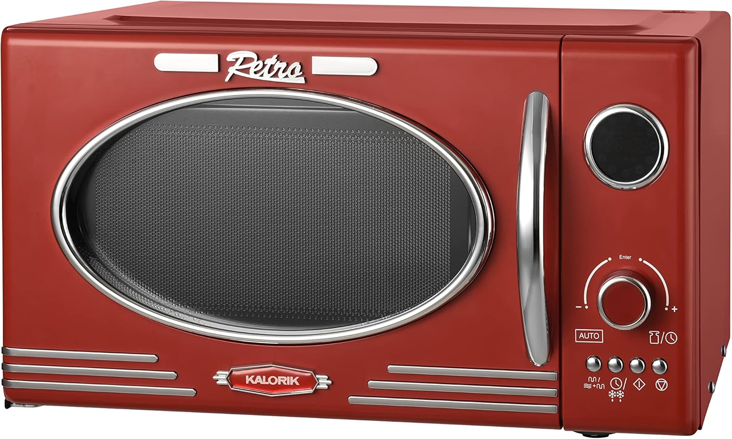 Kalorik TKG MW 2500 DG R, Mikrowelle, 25 Liter Innenraumvolumen, 60 Min. Timer, Grillfunktion, Glastür, 900 W, Rot