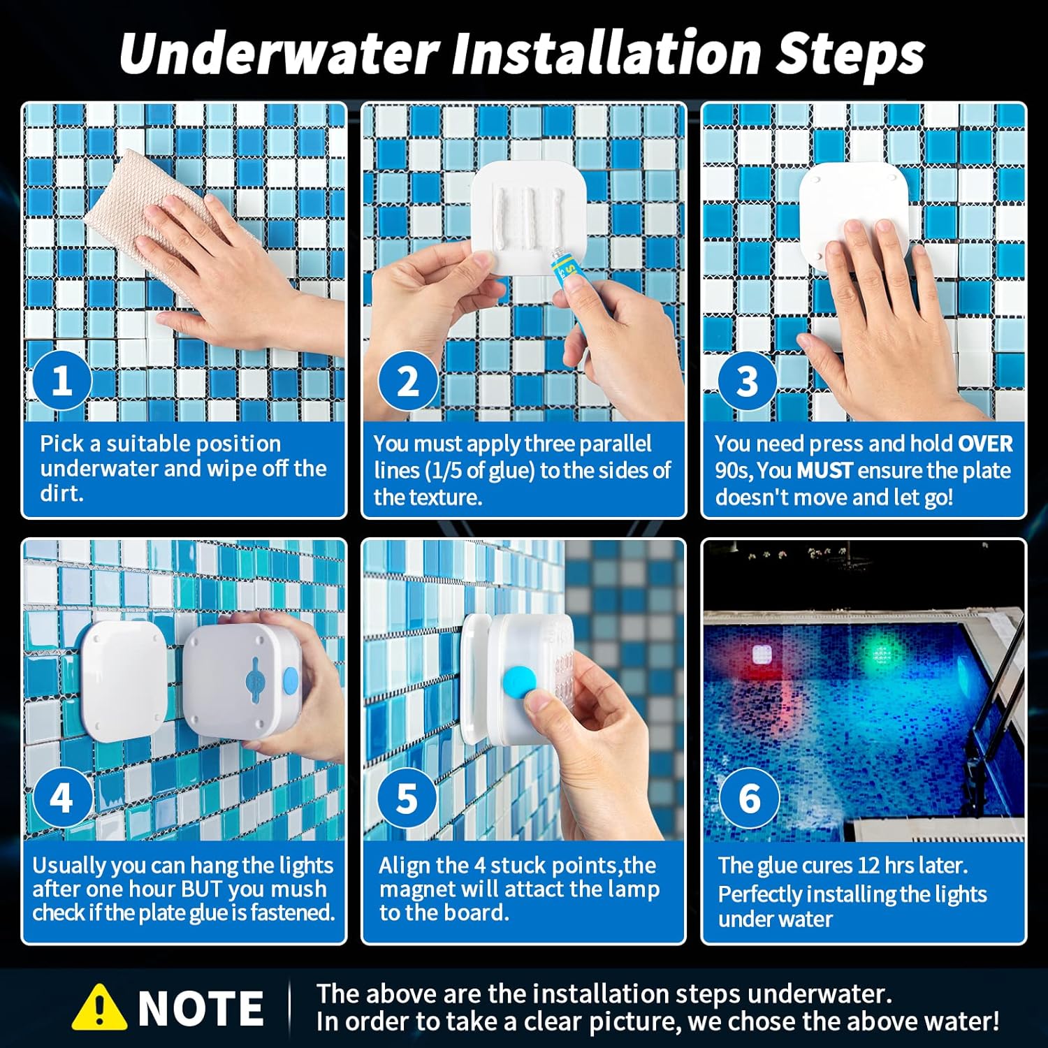 idyl light Wiederaufladbare Unterwasser-Pool-Lichter mit Fernbedienung, wasserdichtes Unterwasser-Ladegerät, batteriebetrieben, gesteuert, 16 farbwechselnde LED mit Magnet