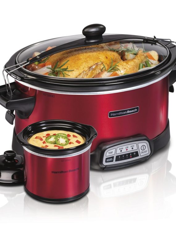 2025 Hamilton Beach 7 Quart Stay or Go Programmable Slow Cooker with Party Dipper, Red, 33478