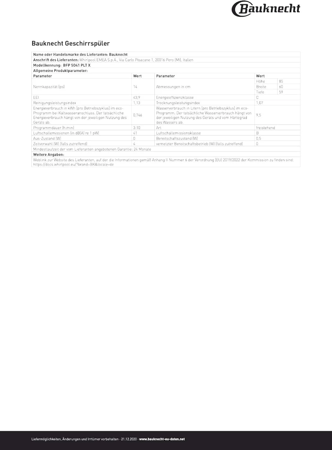 Bauknecht B7F HP43 XA Vrijstaande vaatwasser/ 60 cm/ 15 couverts/ PowerClean Pro-Effectieve hogedruksproeiers/ Natural Dry-Automatische deuropening-Betere droging/ Maxi Space-Meer binnenruimte