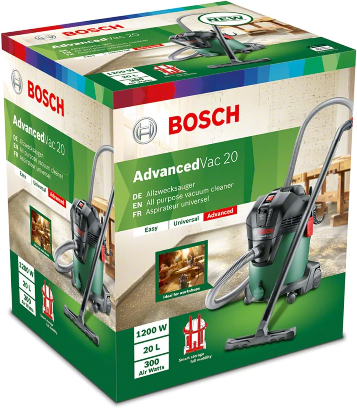 Bosch Nat- en droogzuiger AdvancedVac 20 (1200 watt, 20 liter inhoud, in doos)