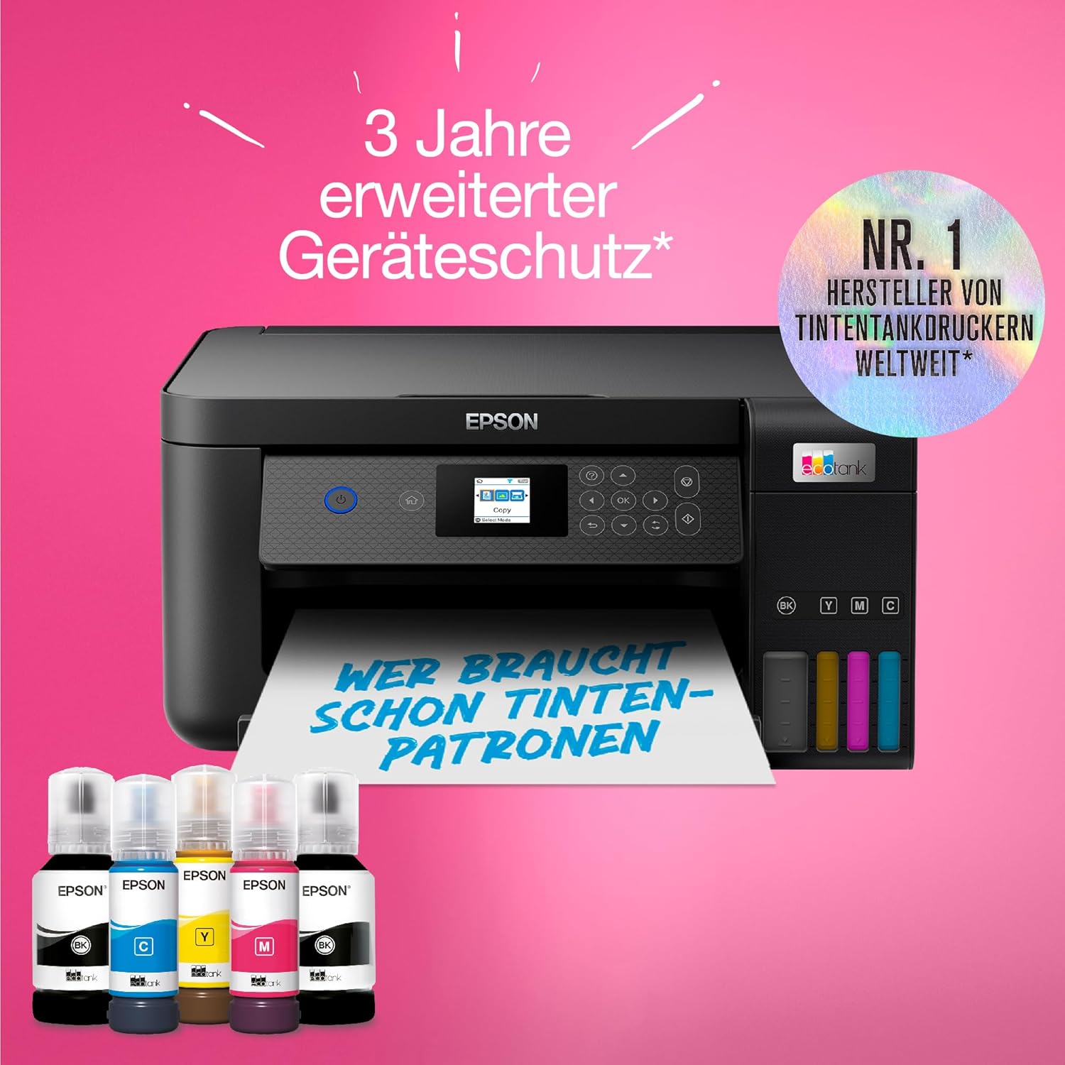 Epson EcoTank ET-2850 A4-Multifunktions-Wi-Fi-Tintentankdrucker, mit einem im Lieferumfang enthaltenen Vorrat an Tinten bis zu 3 Jahren