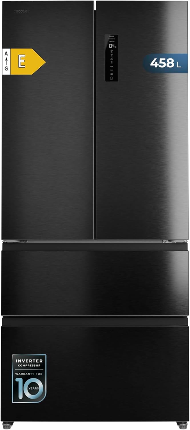 Cecotec Réfrigérateur Porte Française de 4 Portes Semi-Intégrable 458L Total No Frost Bolero CoolMarket F2D 458 SBI Dark E, Hauteur 189 cm et 83 cm Largeur, MetalFlexCooling, Compresseur Inverter
