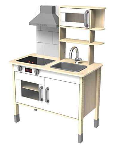 Eichhorn   Cucina Giocattolo in Legno di Pino e Tiglio, 100002494,   3 Anni, con Piano Cottura A Induzione, Lavello, Forno A Microonde e Cappa Aspirante, 36X69X99Cm : Giochi e giocattoli