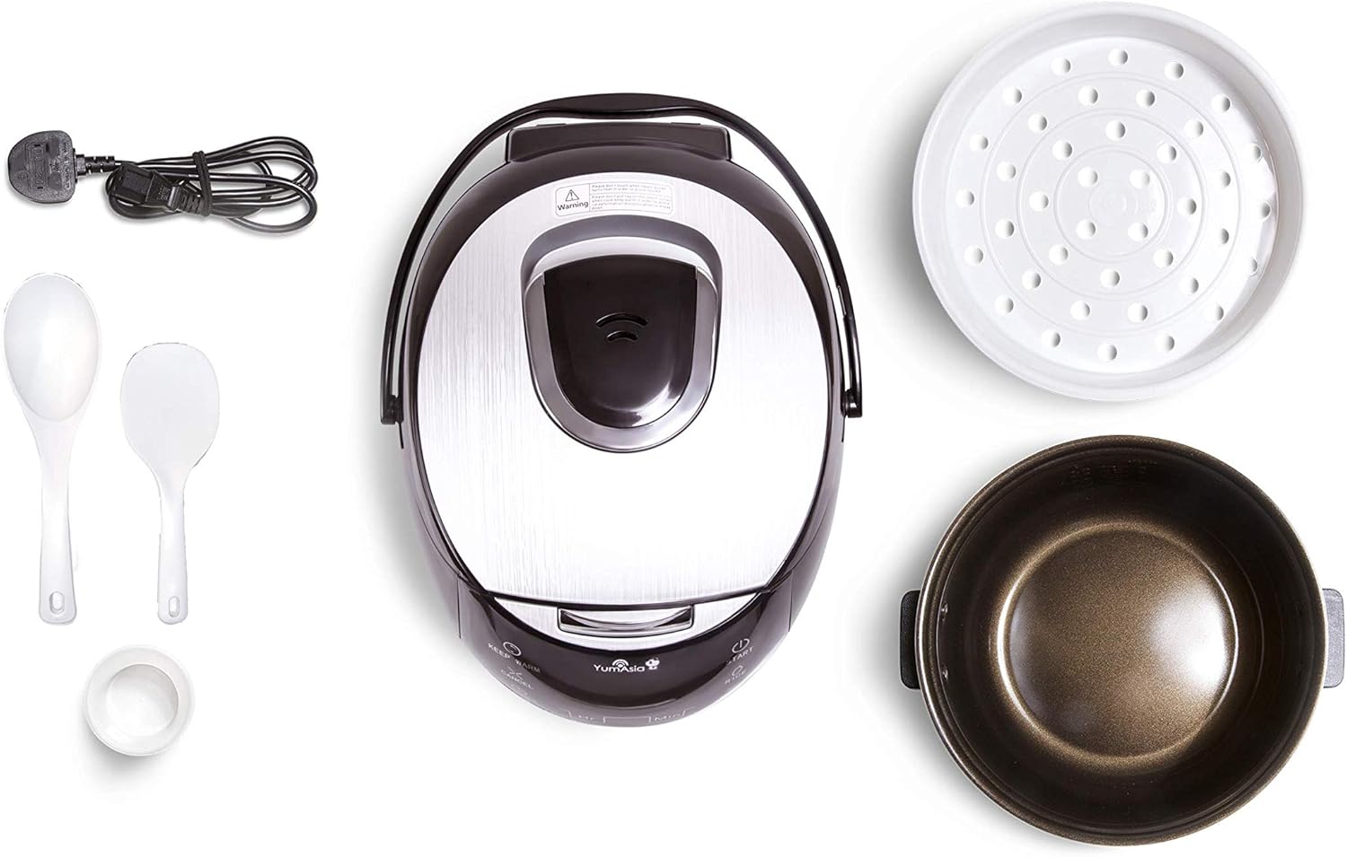 Yum Asia Sakura Reiskocher mit Keramikschale und Advanced Fuzzy Logic (8 Tassen, 1,5 Liter), 6 Reiskochfunktionen, 6 Multikocherfunktionen, Motouch LED-Display, 220-240V EU (schwarz und silber)