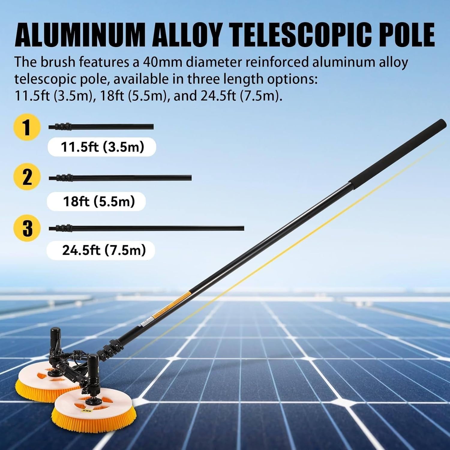 Professionelle Solar-reinigungsbürste für den Außenbereich, Teleskopstange PV -Panel Waschmaschine, Doppelkopf Solar Panel Reinigungsausrüstung Solarreiniger Roboter(Mains Electricity,7.5M)