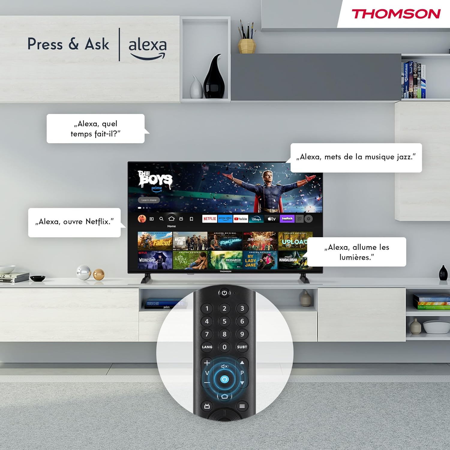Thomson 43 Zoll (109 cm) UHD LED Smart TV mit Fire TV, Alexa Sprachsteuerung, AirPlay, Wi-Fi, Triple Tuner (Kabel/Satellit/Antenne), Bluetooth 5.0, HDMI, USB, AV IN, CI+, 43UF4S35