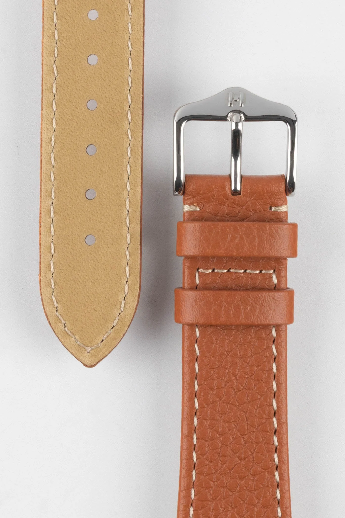 Hirsch BOLOGNA Quick-Release French-Style Textured Leather Watch Strap in GOLD BROWN