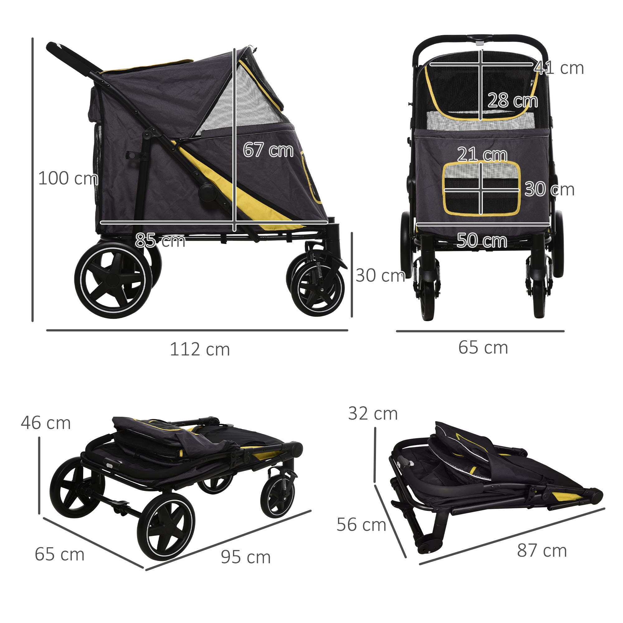 PawHut hondenbuggy, opvouwbare hondenwagen, hondenbuggy met kussen, kattenbuggy