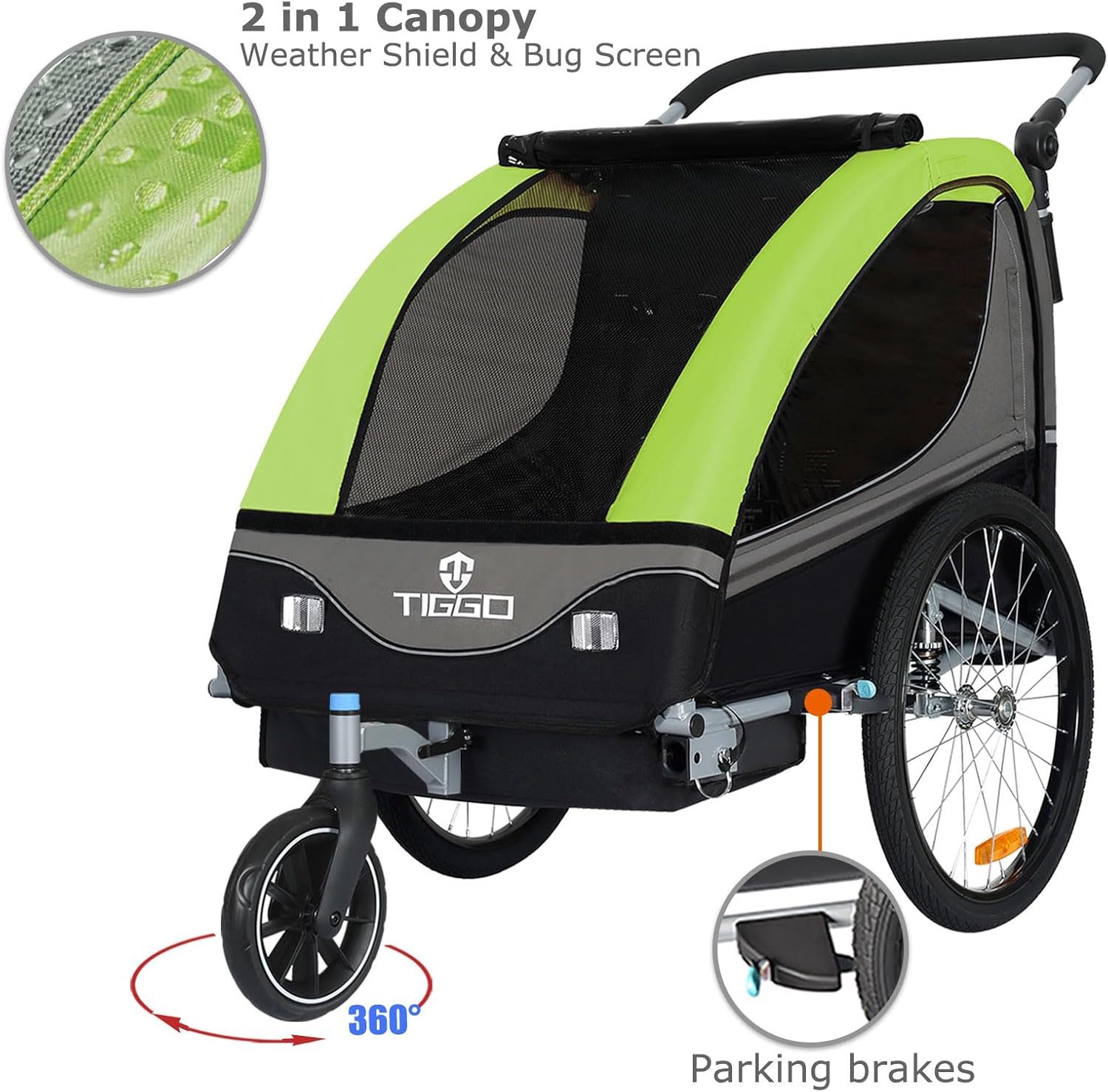 Tiggo S2 Kinderanhänger mit Federung Jogger 2 in 1 Kinder Buggy fahrradanhänger Anhänger 360° Drehbar