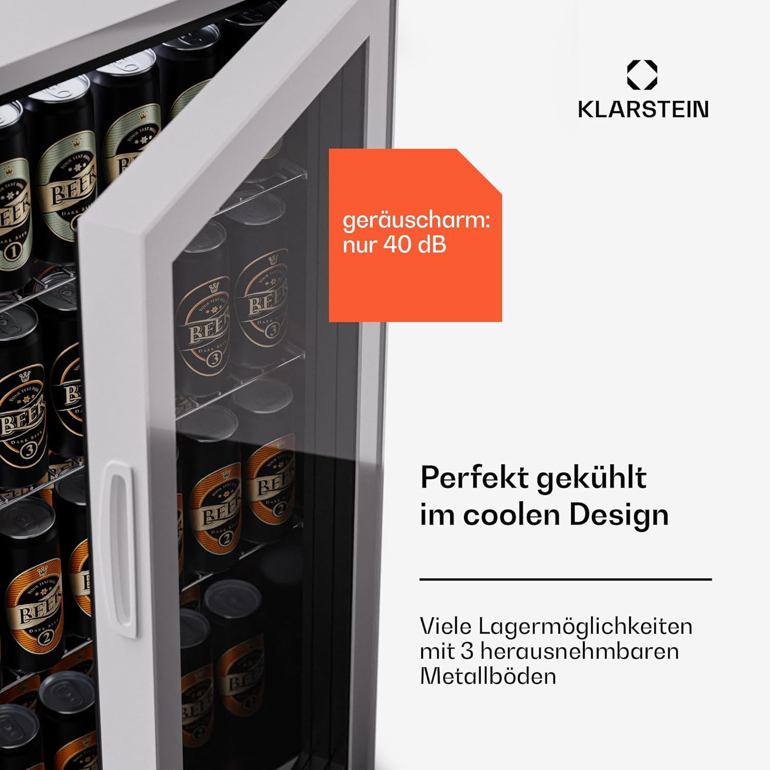 Klarstein Mini Kühlschrank mit Glastür für Zimmer, Getrnkekühlschrank mit Verstellbaren Ablagen, Kleiner 80 Liter, Indoor/Outdoor Kühlschrank Leise