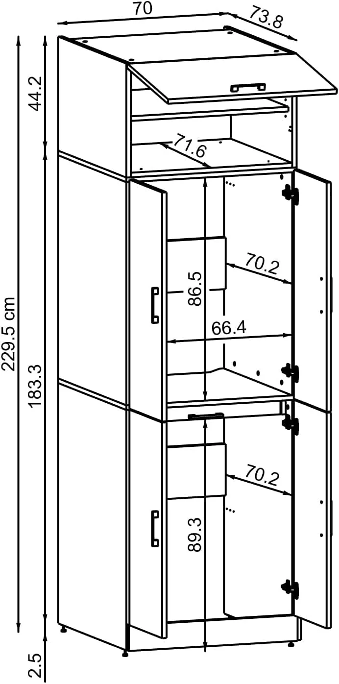 Dora - Armario para lavadora y secadora en 4 colores, con puertas y mesa extensible (blanco, altura 230 cm)