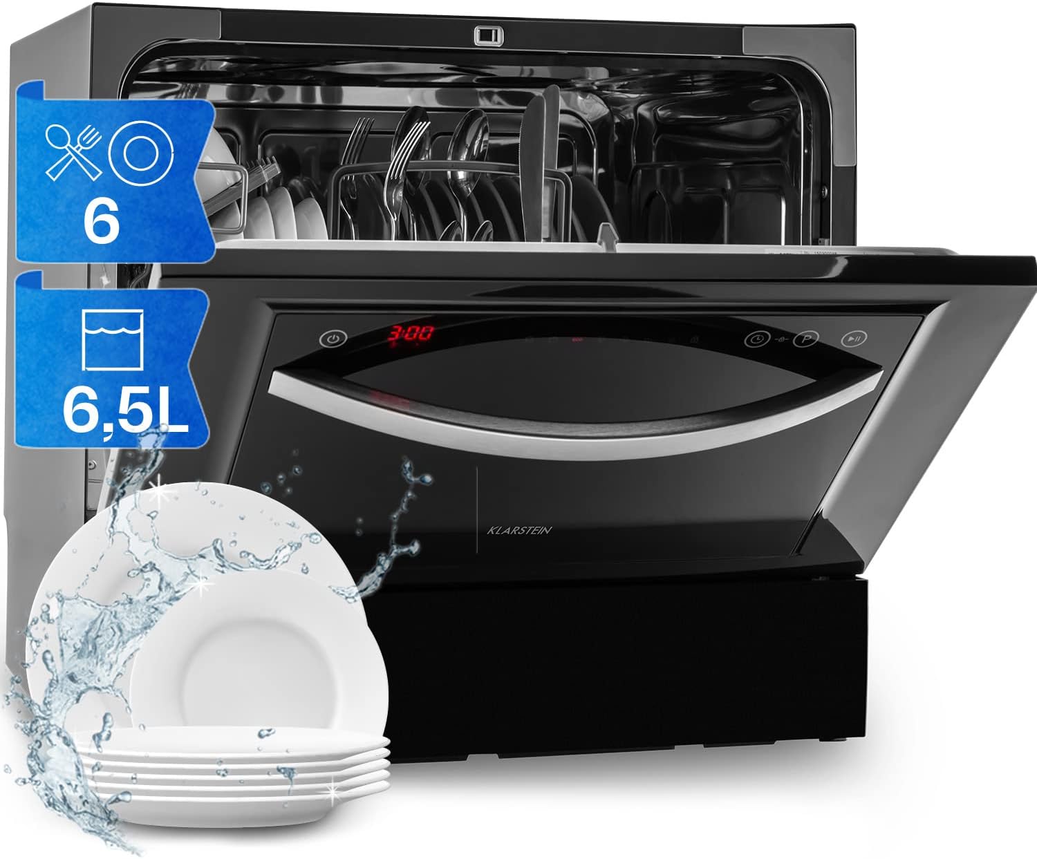 Klarstein  ia 8 - Spülmaschine, Geschirrspüler, Freistehend, Teilintegriert, F, 55 cm breit, 8 Maßgedecke, 6 Programme, Aquastop, silber