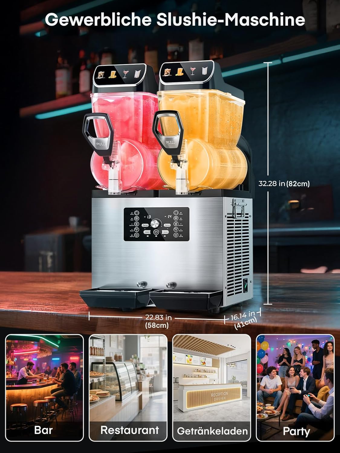 FOHERE Kommerzielle Slush Maschine, 30L Tanks Slush Eis Maschine,Unabhängige Tank Kontrolle, Slushie Maschine für Restaurants Café Bars Party