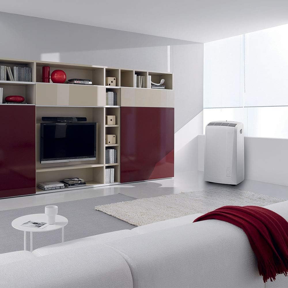 De'Longhi Pinguino PAC EM82, Mobile Klimaanlage für Rume bis zu 80 m, 9.400 BTU, 2,4 kW, 63 dB, Entfeuchtungsfunktion, Energieklasse A, 24h-Timer, Wei