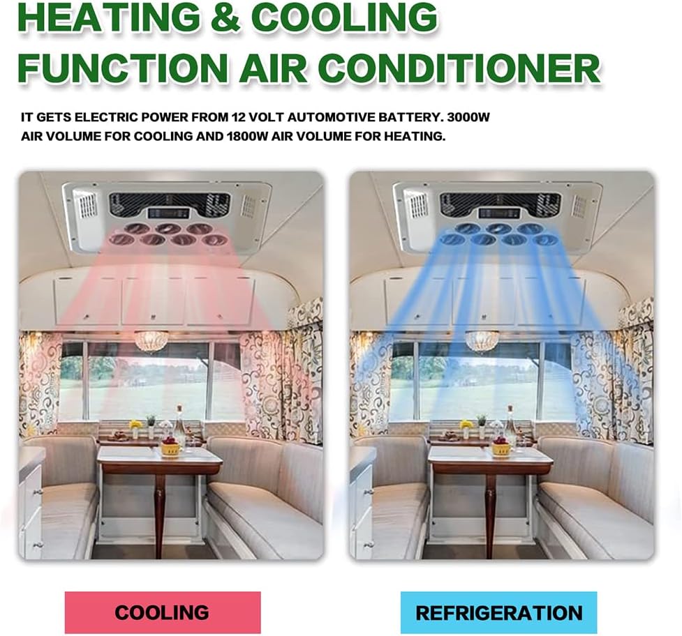 RV-Klimaanlage 2 in 1 RV-Dachklimaanlage mit Kühlung und Heizung, elektrische 12-V-/24-V-Gleichstrom-Parkklimaanlage, Wohnmobil-Klimaanlage für Auto, Wohnmobil, LKW, Camper, Bagger 12V