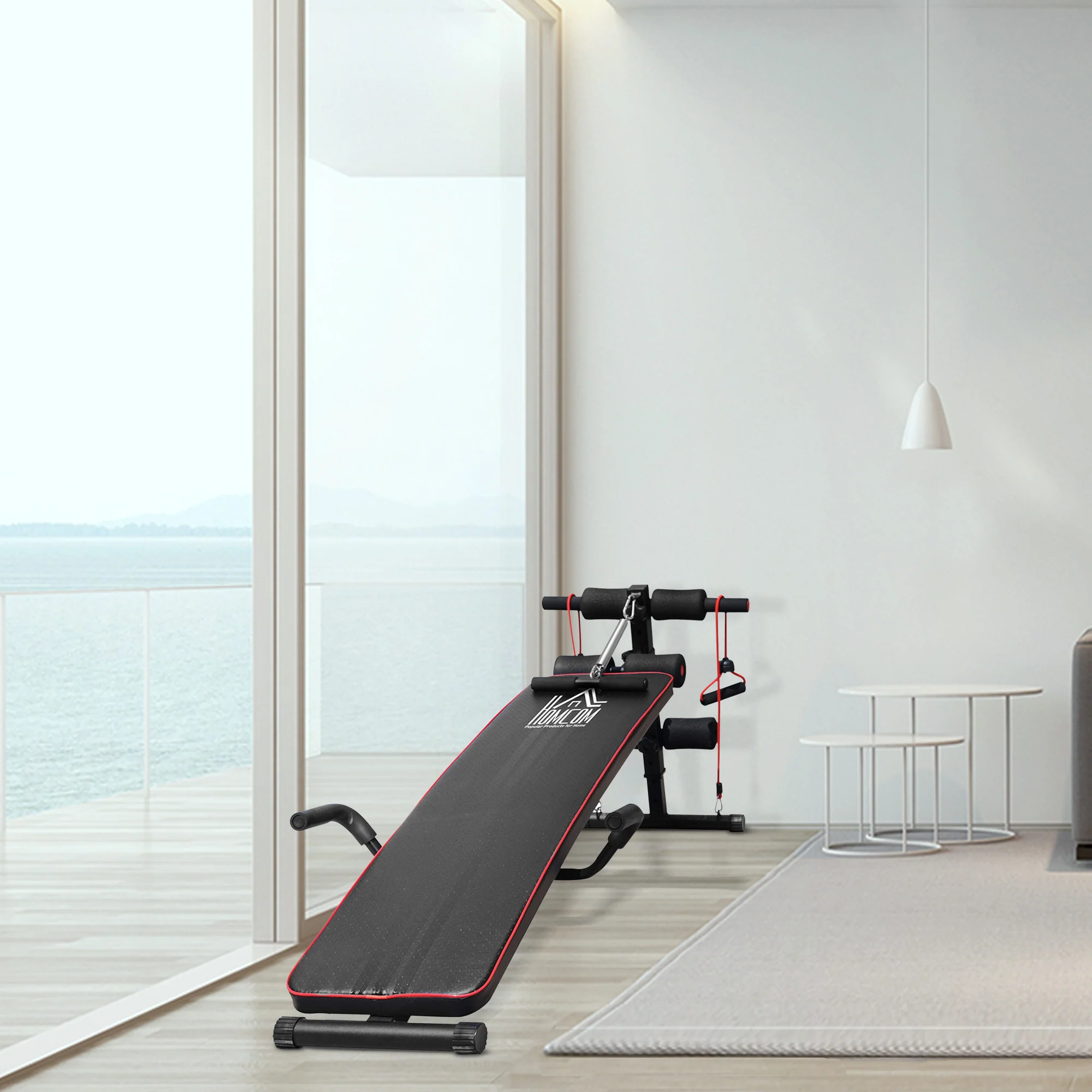 HOMCOM Sit-Up-Bank Trainingsbank mit Trainingsbändern verstellbar