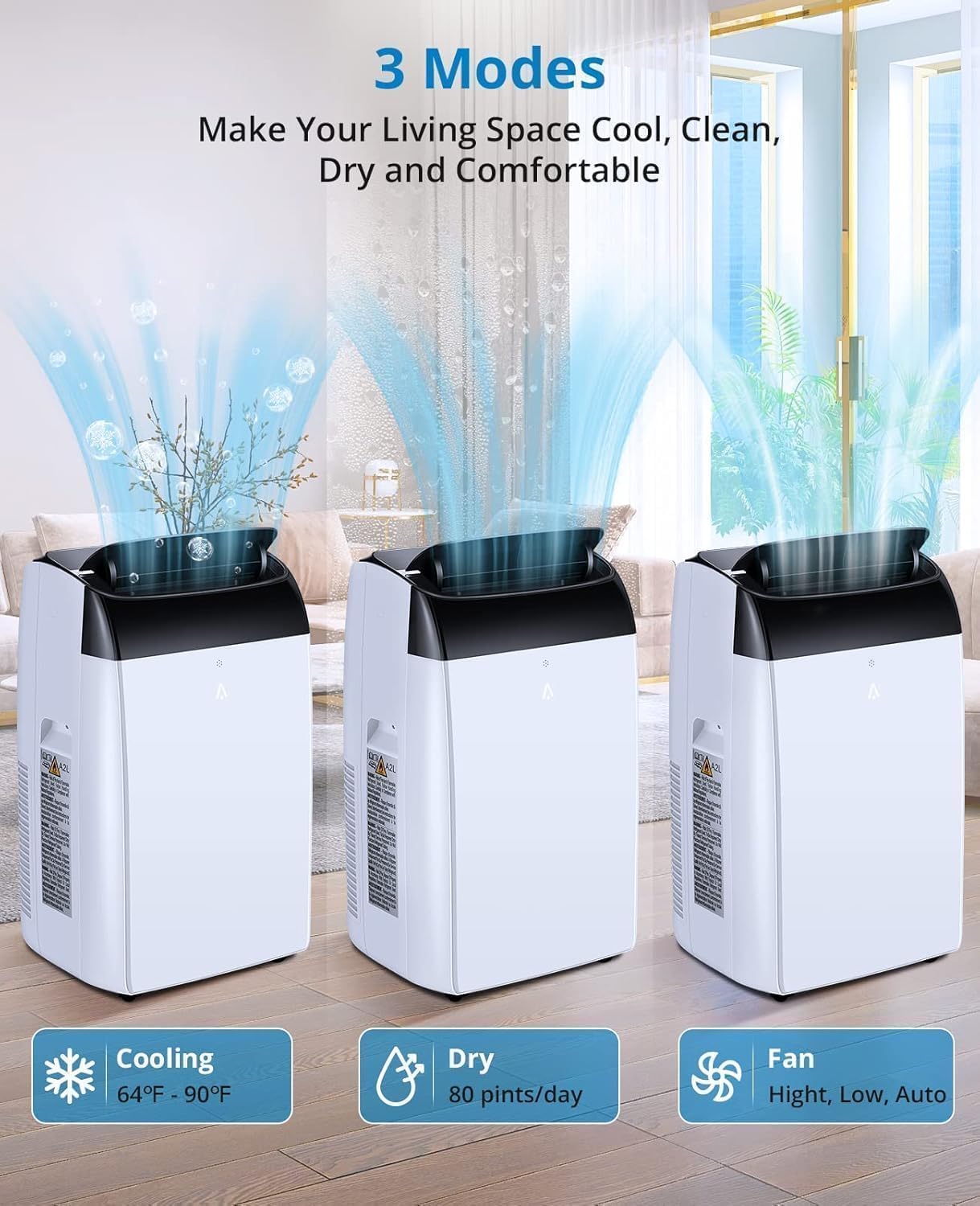 Zstar Mobile Klimaanlage 12000 BTU, 4-in-1 Klimagerät mit Schlafmodus & 24h Timer, kühlt Räume bis 550 sqft, ideal für Wohnung, Wohnmobil, Büro – Energieeffizienzklasse A, Schwarz
