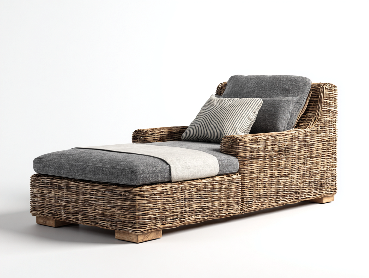 Sonnenliege - Polyrattan-Holz-Textil - 207x74x89 cm - Grau-Natur - Modern
