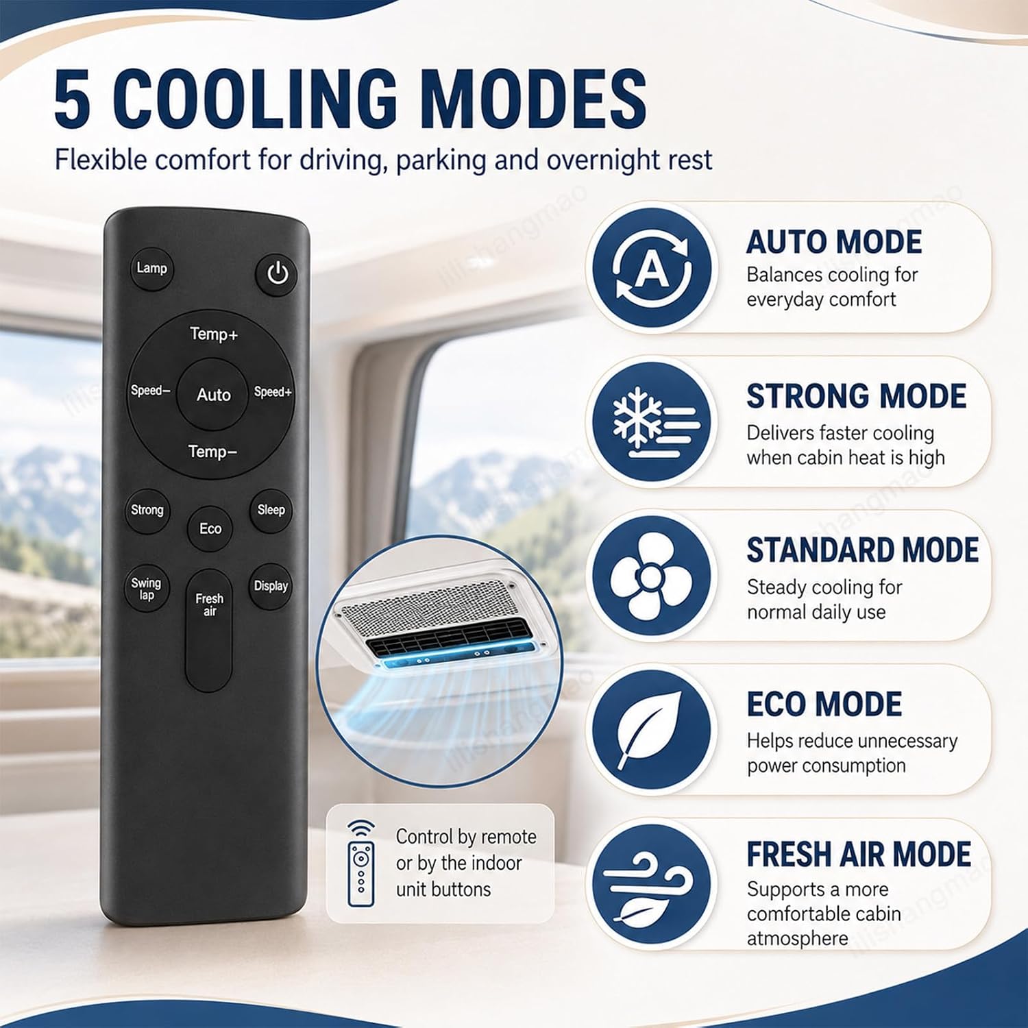 12V/24V Camper-Klimaanlage, Dach-Standklimaanlage Mit Fernbedienung, Leiser Kühlung Und Breitem Luftstrom Für Wohnmobile, LKW, Motorhomes Und Pick-Ups 24V