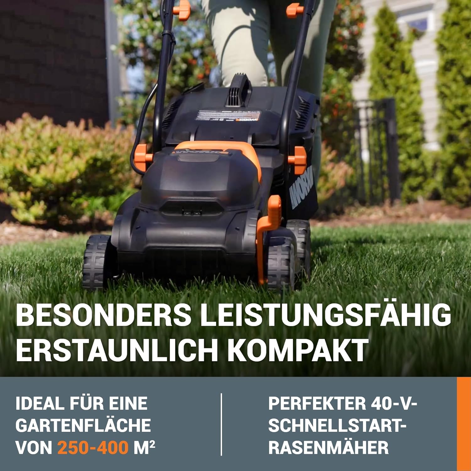 WORX WG779E.1 Akku-Rasenmäher 40V (2 x 20V) - 34 cm Schnittbreite - ideal für Gärten bis zu 460m² - IntelliCut Technologie - einfache Aufbewahrung - inkl. 2x4Ah Akkus & Dual-Schnellladegerät