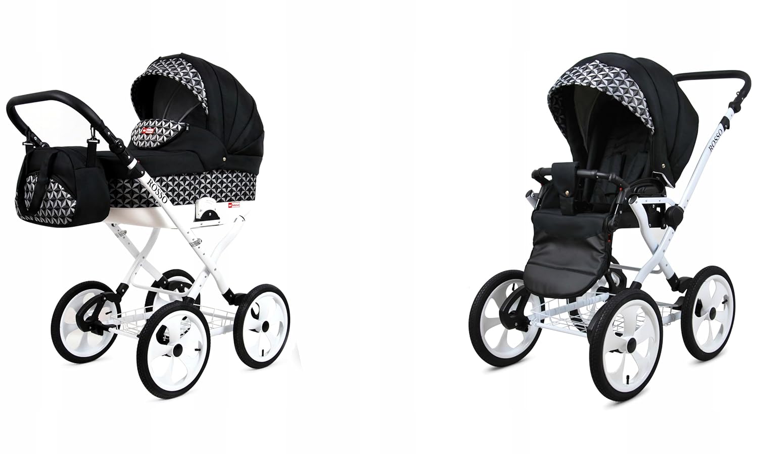 BabyLux® Bambimo Kinderwagen Set 2 in 1 - Rosso - incl. Babywanne, Buggy Sportsitz - Kinderwagenset - Kombikinderwagen mit Wickeltasche, Regenschutz, Moskitonetz, Cupholder usw.