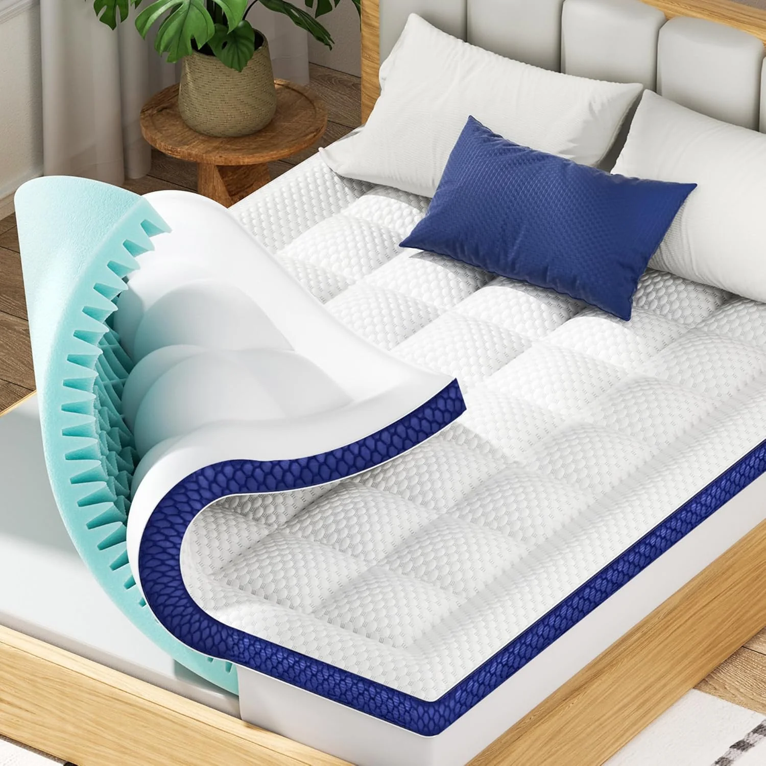 BEDELITE King Mattress Topper Dual Layer 4 Inch Memory Foam Mattress Topper. 2 Inch Pilow Top Mattress Pad and 2 Inch Premium Gel Foam Mattress. with Stretchable Pockets Up to 6-24