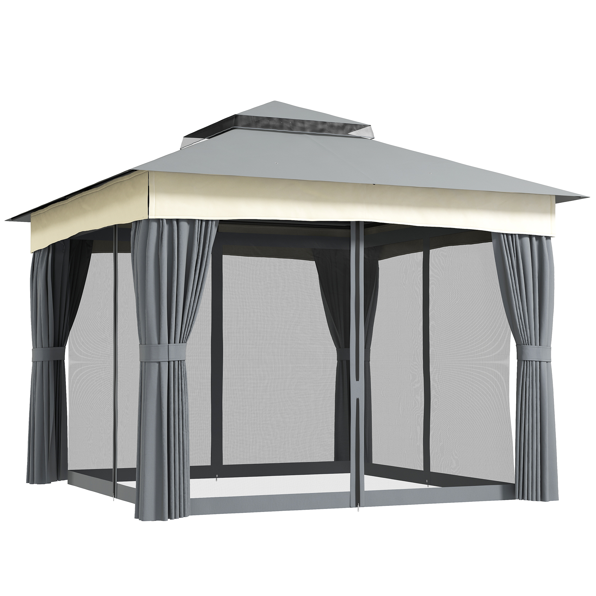 Paviljoen met Dubbel Dak, 3x3 m Waterafstotend en Stabiel Winterbestendig Tuinpaviljoen van Metaal - Donkergrijs