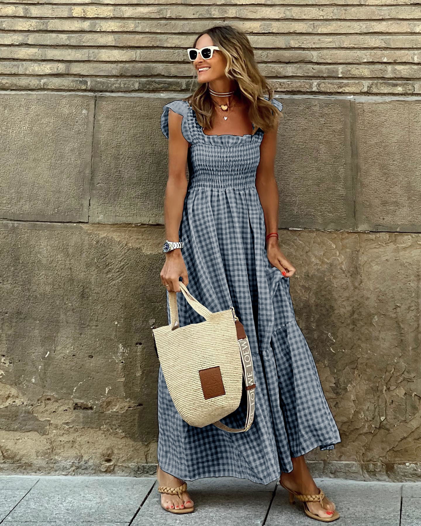 Maxikleid aus Baumwolle mit Gingham-Muster f��r Damen