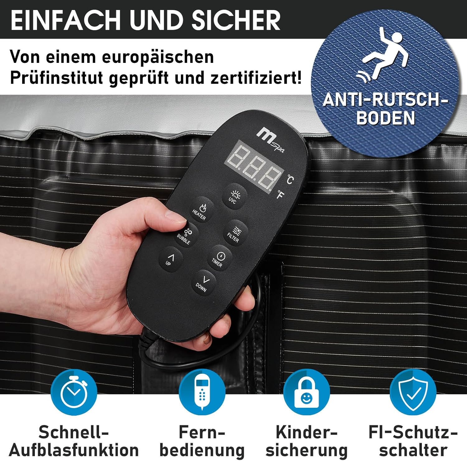 BRAST Whirlpool aufblasbar MSpa Starry mit LED Beleuchtung für 6 Personen Ø204x70cm In- Outdoor Pool 138 Massagedüsen Energiespar-Timer Heizung Bubble Wellness Massage