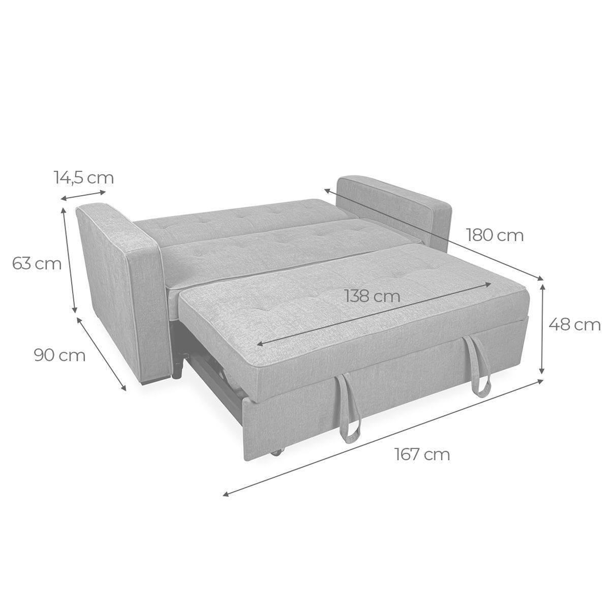 2026 Sofá Cama De 2 Plazas Modelo Vienna Con Reposabrazos, Gris, Diseño Moderno, Práctico Y Funcional