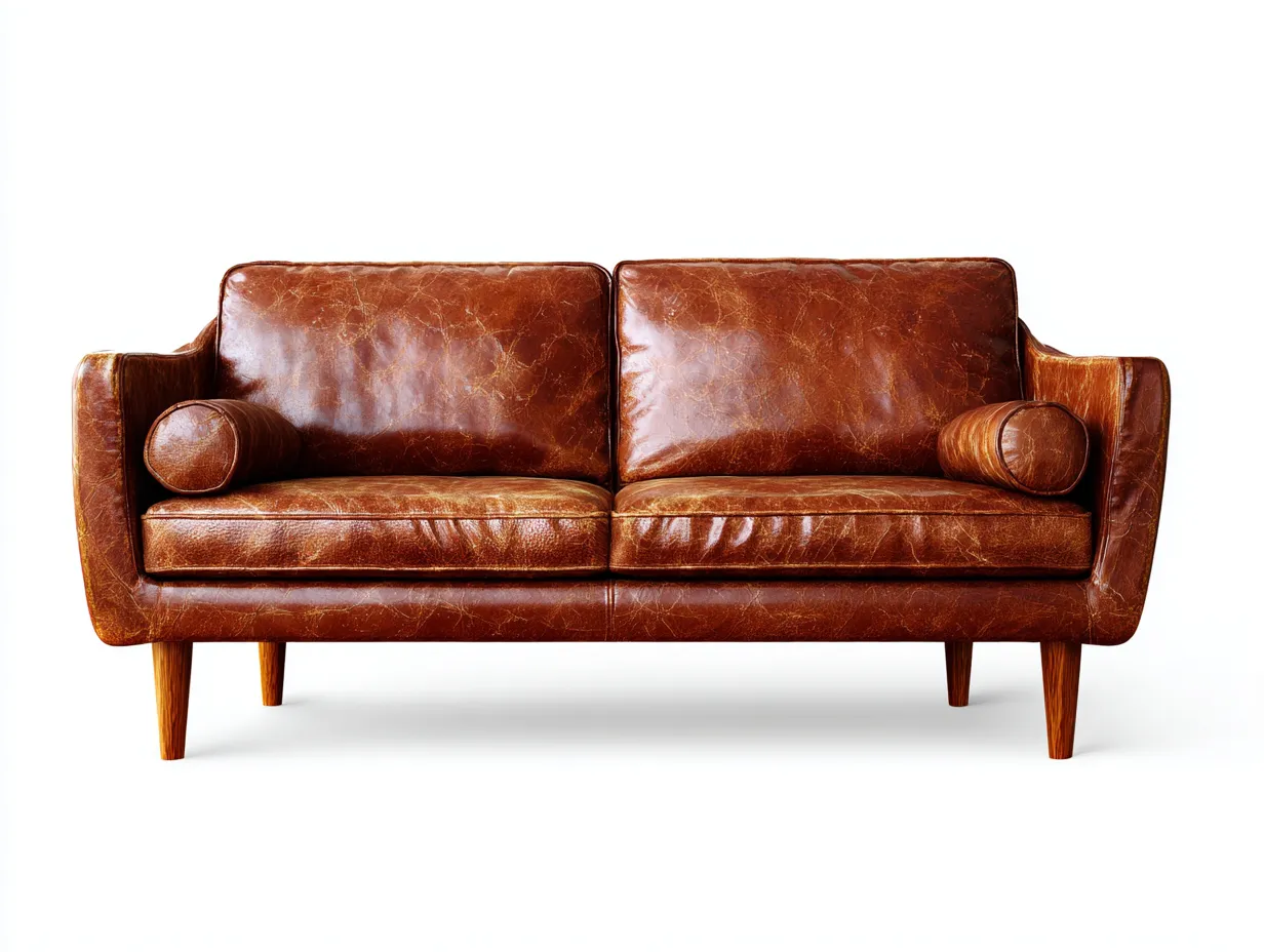 Gerades Sofa-Leder-Holz-182x88x82 cm-Braun-Retro Stil