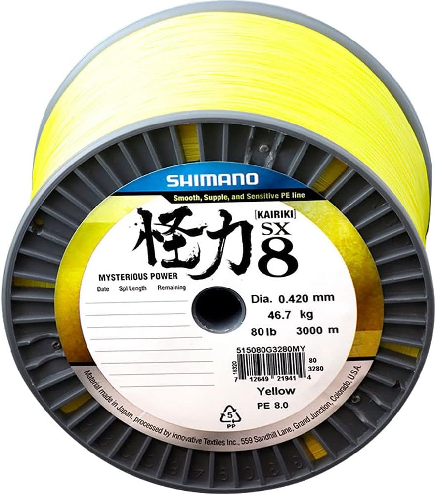 SHIMANO Kairiki 8, Geflochtene Angelschnur, 3000m, 0,10mm, 3,6kg, 8lb, Gelb, 59WPLM98S4A