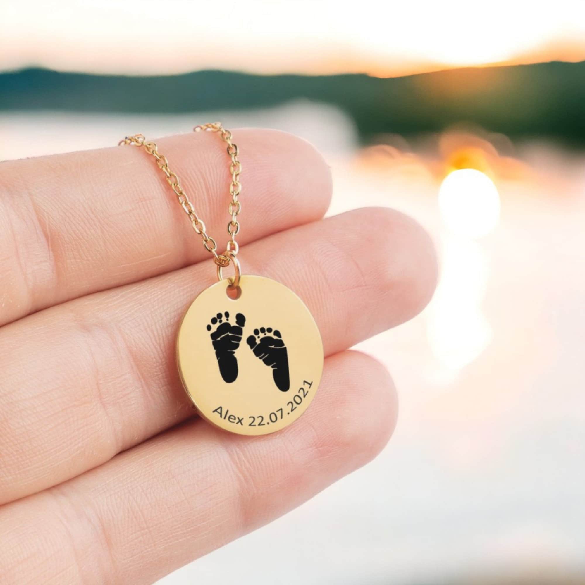 Baby Footprint Necklace, Personalized Push Present for New Mom