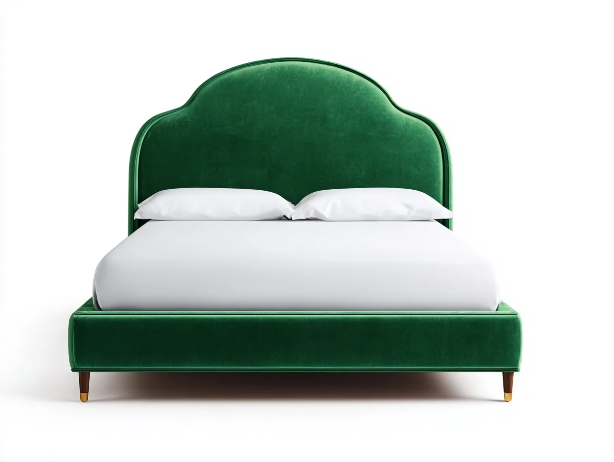 Doppelbett Polsterbett aus Samtstoff 200 x 180 x 128 cm - smaragdgrün - für das Schlafzimmer - mit geschwungenem Kopfteil
