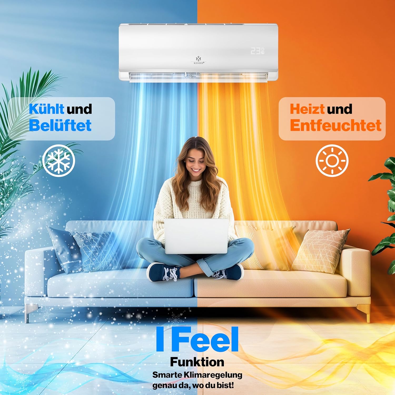 KESSER® Split Klimaanlage Set Quick Connect 12000 BTU 3,4 kW – WiFi & App Klimagerät mit Heizfunktion & Kühlmodus Wandklimaanlage, mit Kupferleitung Kältemittel R32 Inkl. Montagematerial