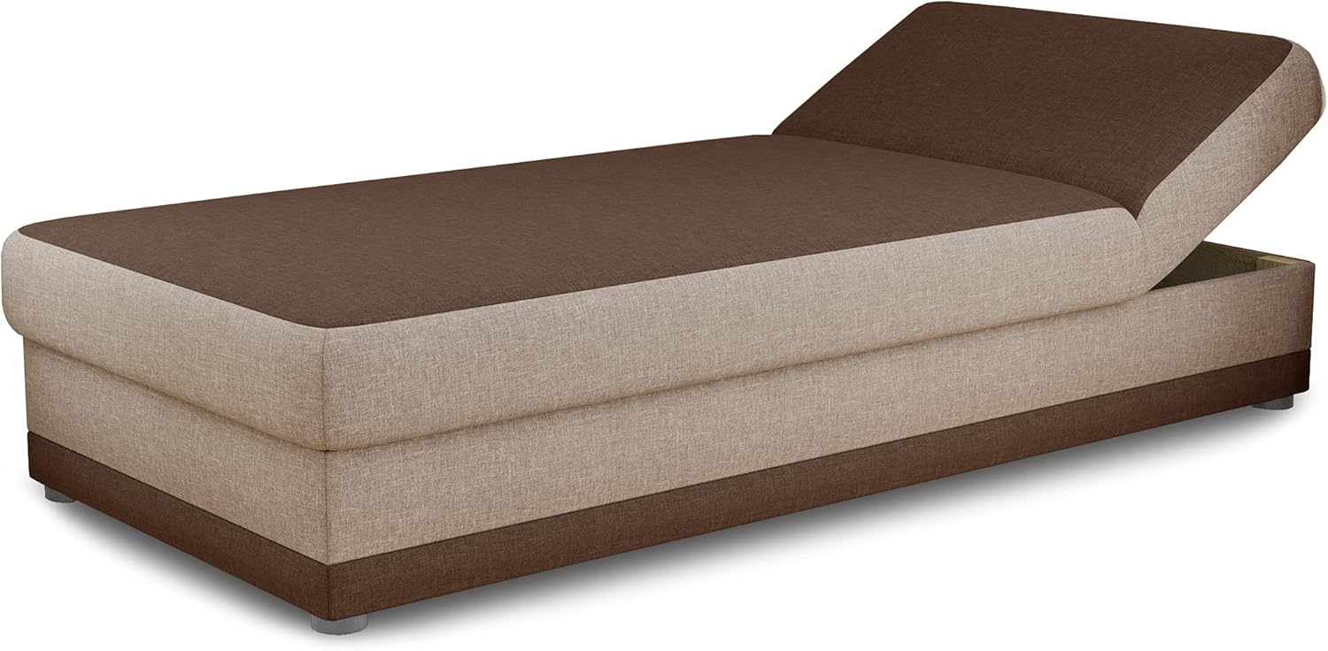 Bett Andre 90x200cm mit Bettkasten - Sofa, Schlafsofa, Regulierbarer Rückenlehne, Bettgestell, Schlafzimmer, Kinderzimmer (Braun (Sawana 16 + 27))