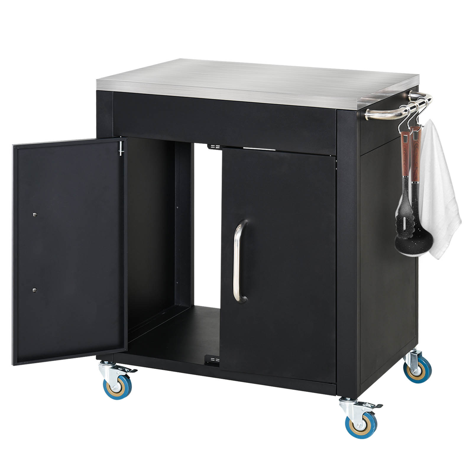 keukenwagen met wielen, serveerwagen, keukenhulp, rvs, zwart, 86 x 50 x 84,5 cm