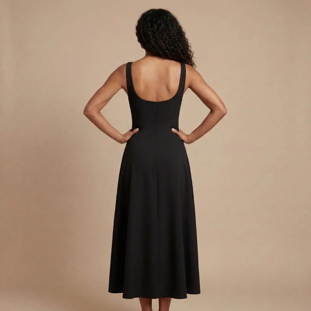 ?rmelloses Midi-Kleid mit Karree-Ausschnitt f��r Hochzeitsg?ste
