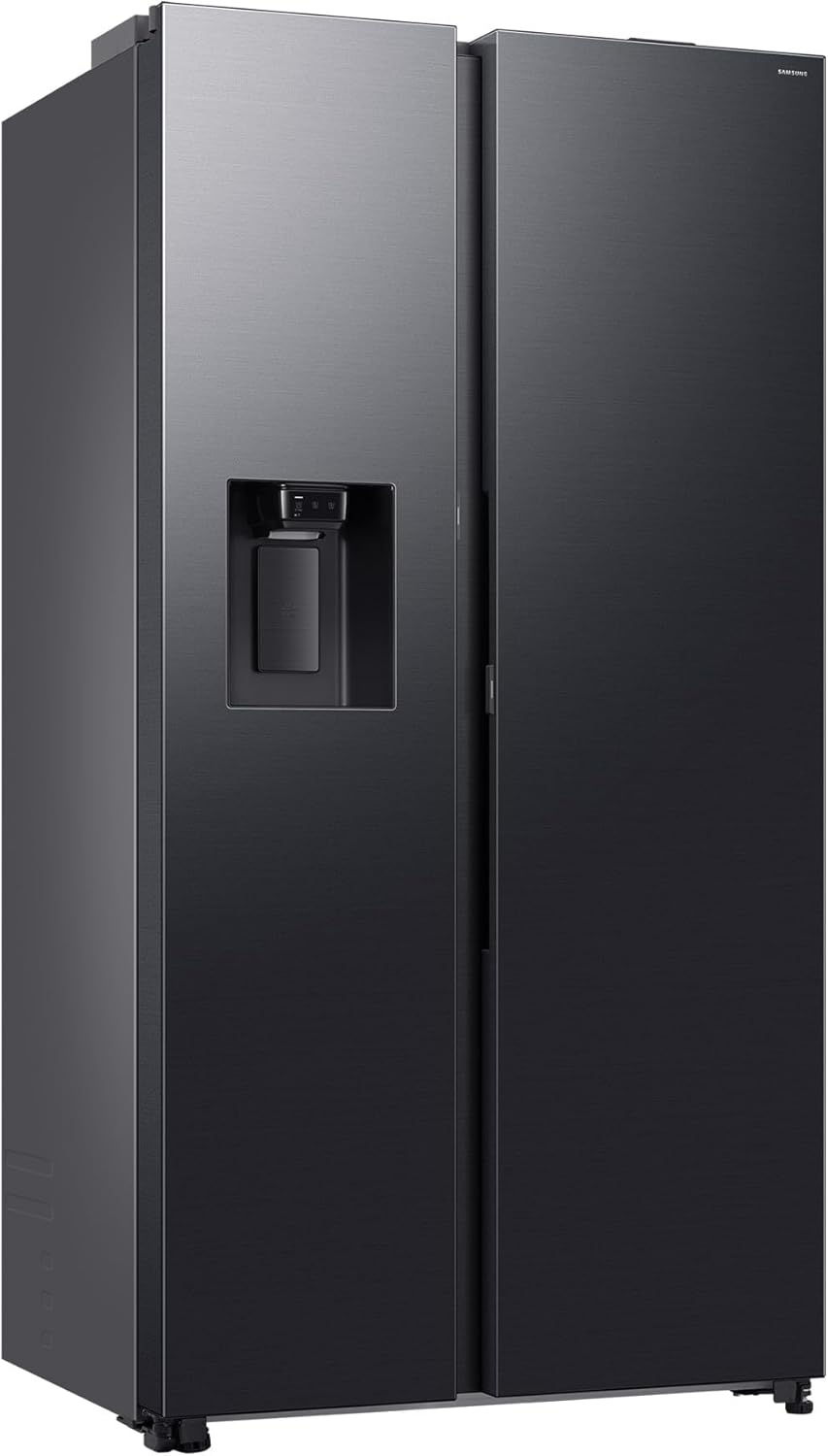 Samsung RS80F64KEFEF Side-by-Side Kühl-Gefrierkombination, AI Kühlschrank mit Gefrierfach, 178,4 cm, 640 l, Eis-/Wasserspender mit Festwasseranschluss, AI Voice Control & Energy Mode, Black Steel