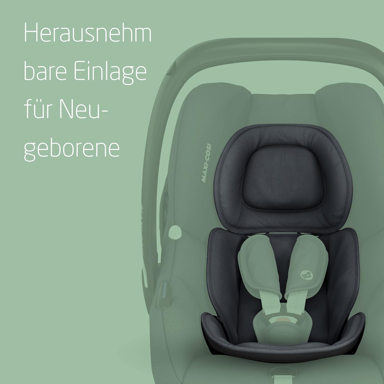 Maxi-Cosi CabrioFix i-Size, Babyschale, 0–12 Monate, max. 12 kg, leichter i-Size Kindersitz (3,2 kg), Sonnenverdeck, gepolsterter Sitz, für viele Maxi-Cosi Kinderwagen, Essential Green
