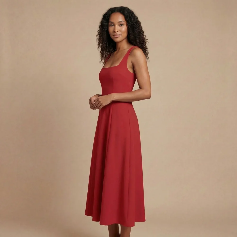 ?rmelloses Midi-Kleid mit Karree-Ausschnitt f��r Hochzeitsg?ste