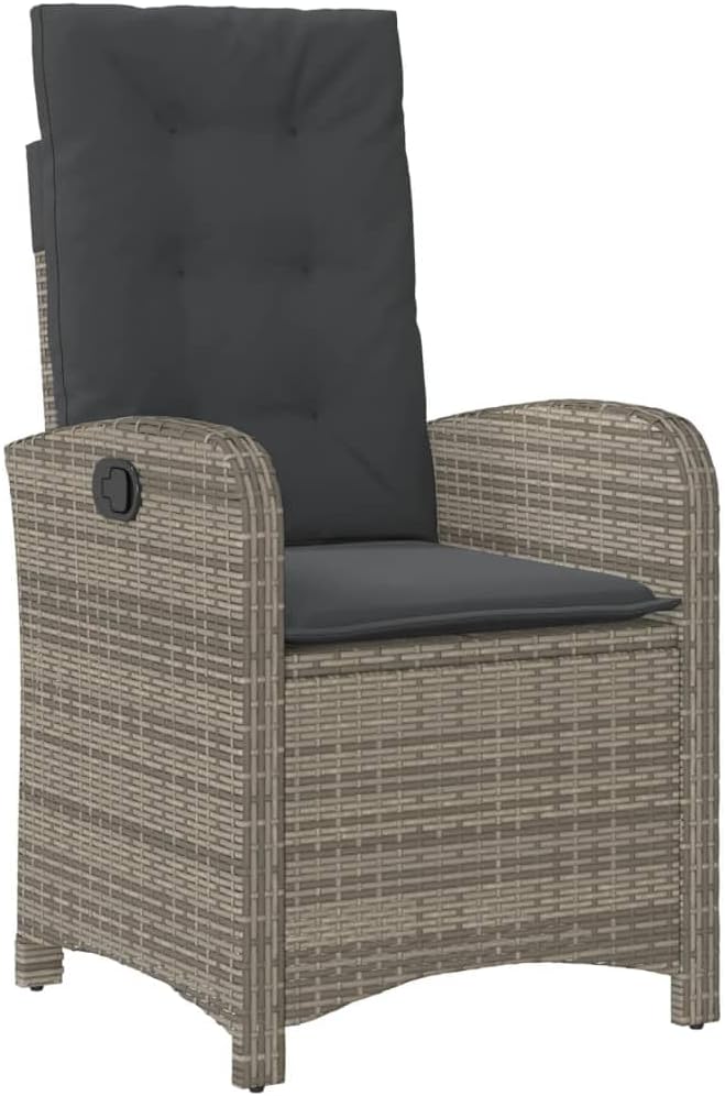 HUAKEHOM Gartensessel mit Kissen 2 STK. Gartenstuhl mit Verstellbarer Rückenlehne Liegestuhl mit Stahlrahmen Sessel Stuhl Relaxsessel Poly Rattan Grau Poly Rattan
