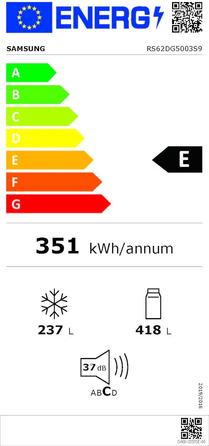 Samsung RS64DG53R3B1EF Amerikaanse koelkast, 178 cm, 628 l, SmartThings AI Energy Mode, ijs- en waterdispenser, Slim Ice Maker, Premium Black Steel