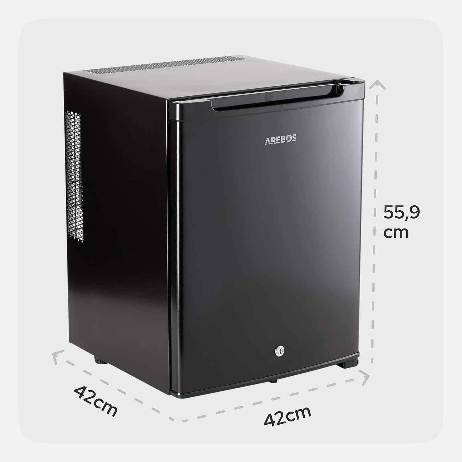AREBOS Mini Réfrigérateur 40L | Mini Bar Silencieux ≤27 dB | Réfrigérateur Compact Verrouillable avec LED & Température Réglable 5–18 °C | Petit Frigo Bureau | Noir