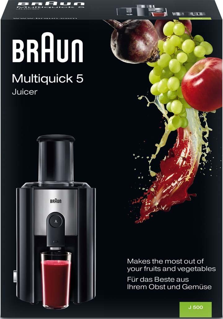 DeLonghi Braun J700 Multiquick 7 Entsafter | Hochleistungs-Entsafter-System | Groer Einfüllschacht (75 mm) | Innovatives Anti-Tropf-System | Kraftvoller 1.000 Watt Motor | silber