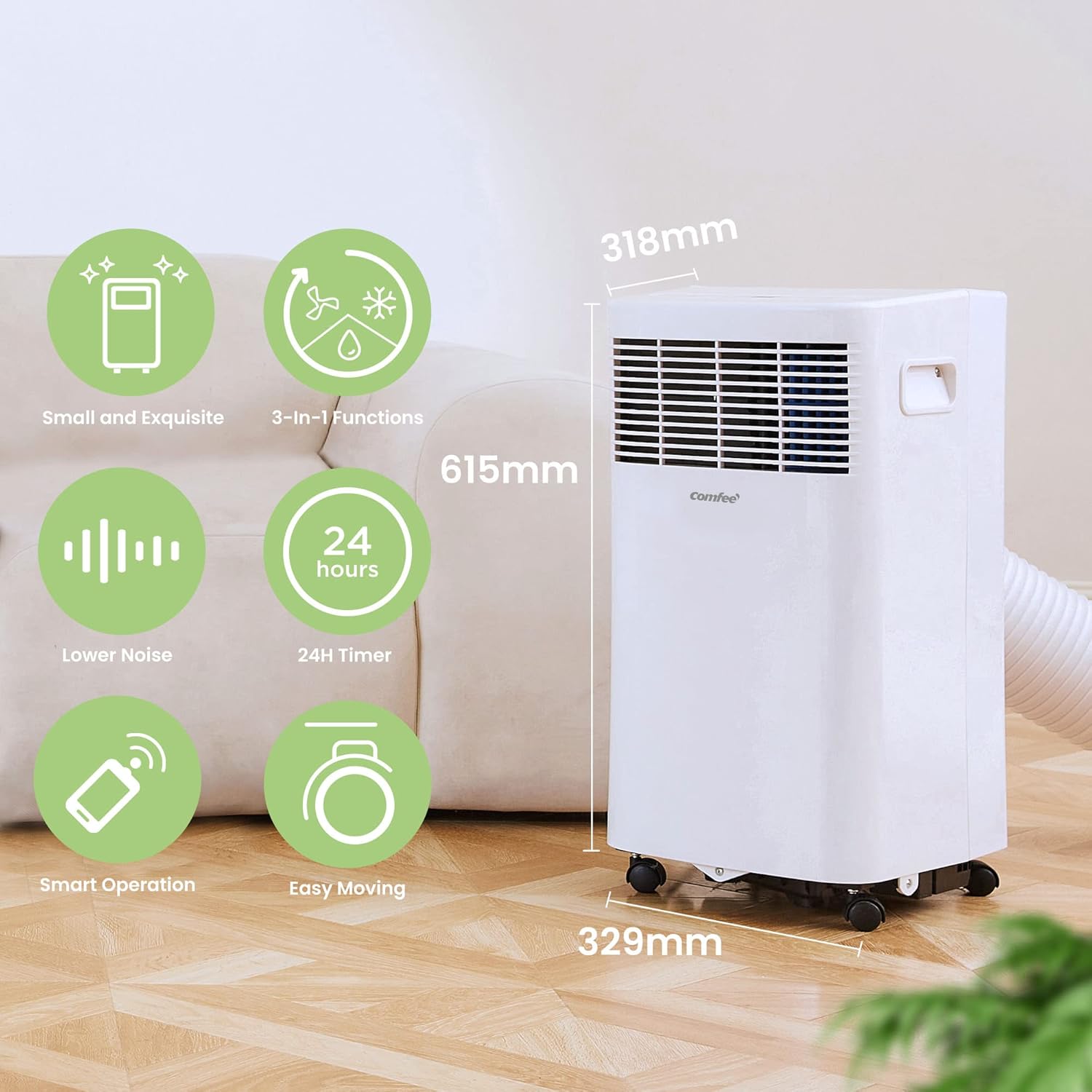 Comfee Mobiles Klimagerät Breezy Cool Pro 2.6,9000 BTU 2,6kW, Kühlen&Ventilieren&Entfeuchten,APP-Steuerung,Raumgröße bis 88m³(33㎡),Mobile Klimaanlage mit Abluftschlauch