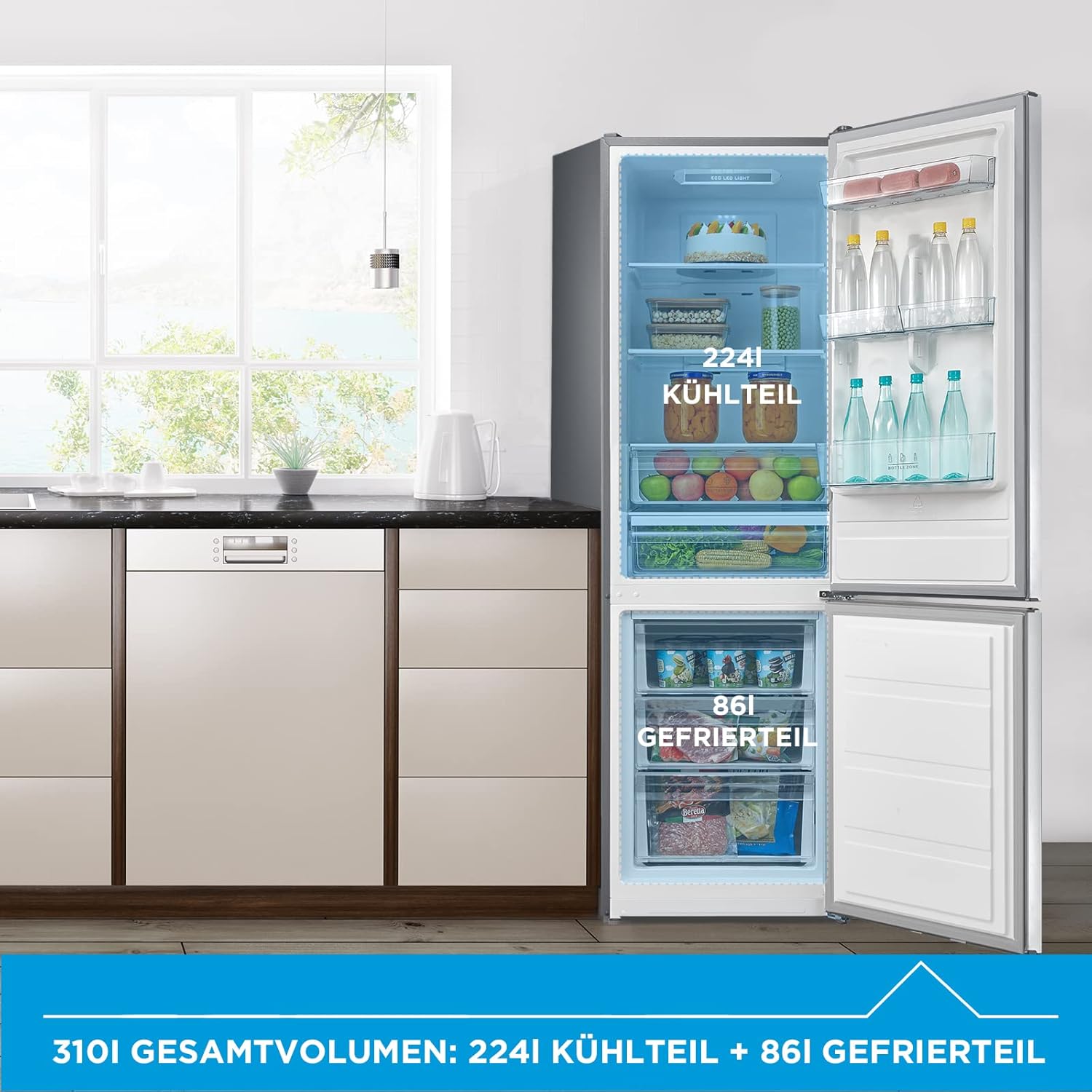 Midea MERB276FGE02A Fridge/Freezer Combination, 180 cm Height, NoFrost, Double Control, Super Cooling Function, 219 kWh per Year, Fridge Capacity 199 L, 71 L Freezer Capacity