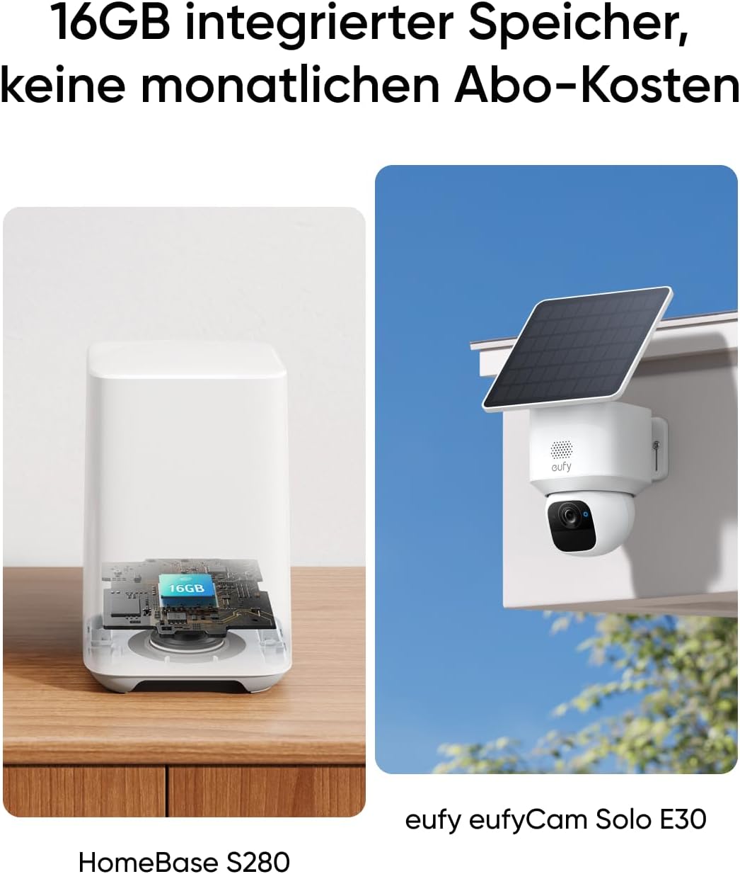 eufy eufyCam Solo E30, 2er-Pack Solar Überwachungskamera mit HomeBase S280, 360° Schwenk, KI-Tracking, 2K-Qualität, Kabellos, eufy Außen-Sicherheitskamera, Ohne Monatliche ABO-Kosten