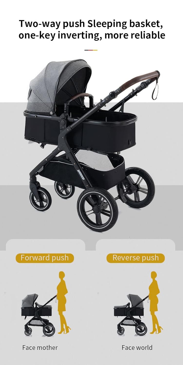 YAZOCO kinderwagen 3 in 1, Zusammenklappbar kinderwagen mit Wickeltasche,Komplettset Becherhalter,Moskitonetz, Fußabdeckung,Sitzzubehör (4 Rosa)